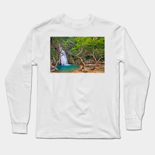 Waterfall in Neda canyon Long Sleeve T-Shirt